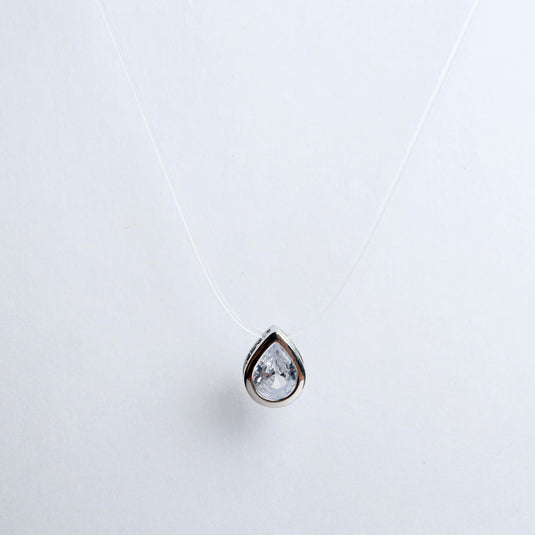 QuinShine delicate crystal dewdrop necklace with clear teardrop pendant on a thin chain