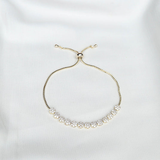 QuinShine luxury gold bracelet with adjustable chain and sparkling crystal flower design