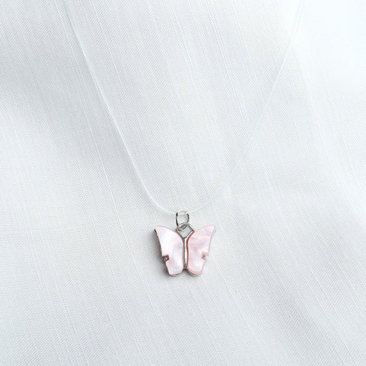 QuinShine pastel butterfly necklace with pink butterfly pendant on delicate chain