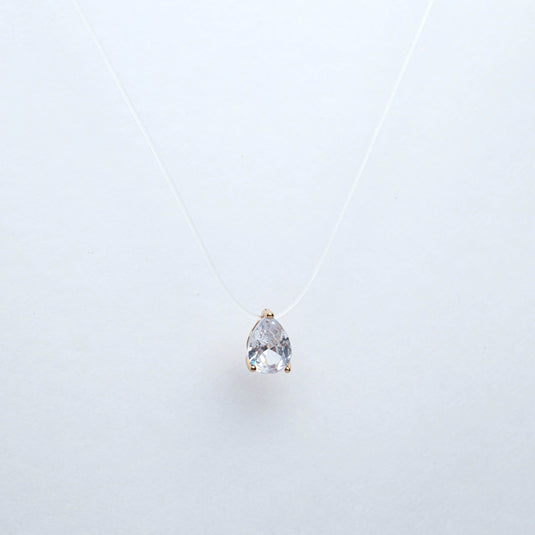 QuinShine delicate starlight crystal pendant with teardrop-shaped clear crystal on thin necklace